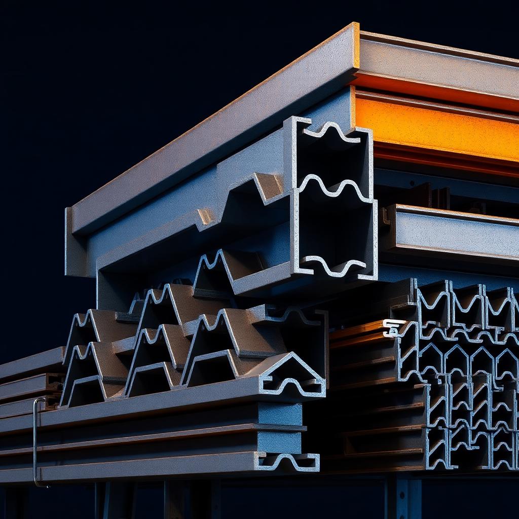 Stacked structural steel sections in the BISJOS yard